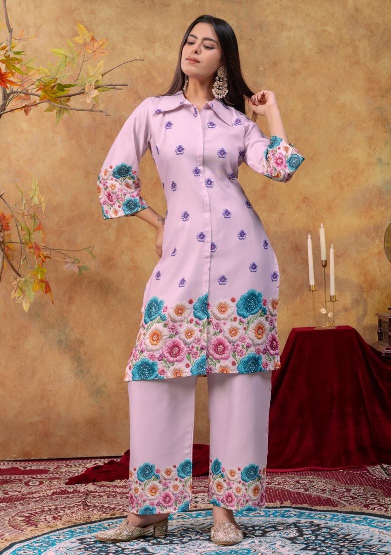 Multicolor Printed Cotton Kurta Set - Indya