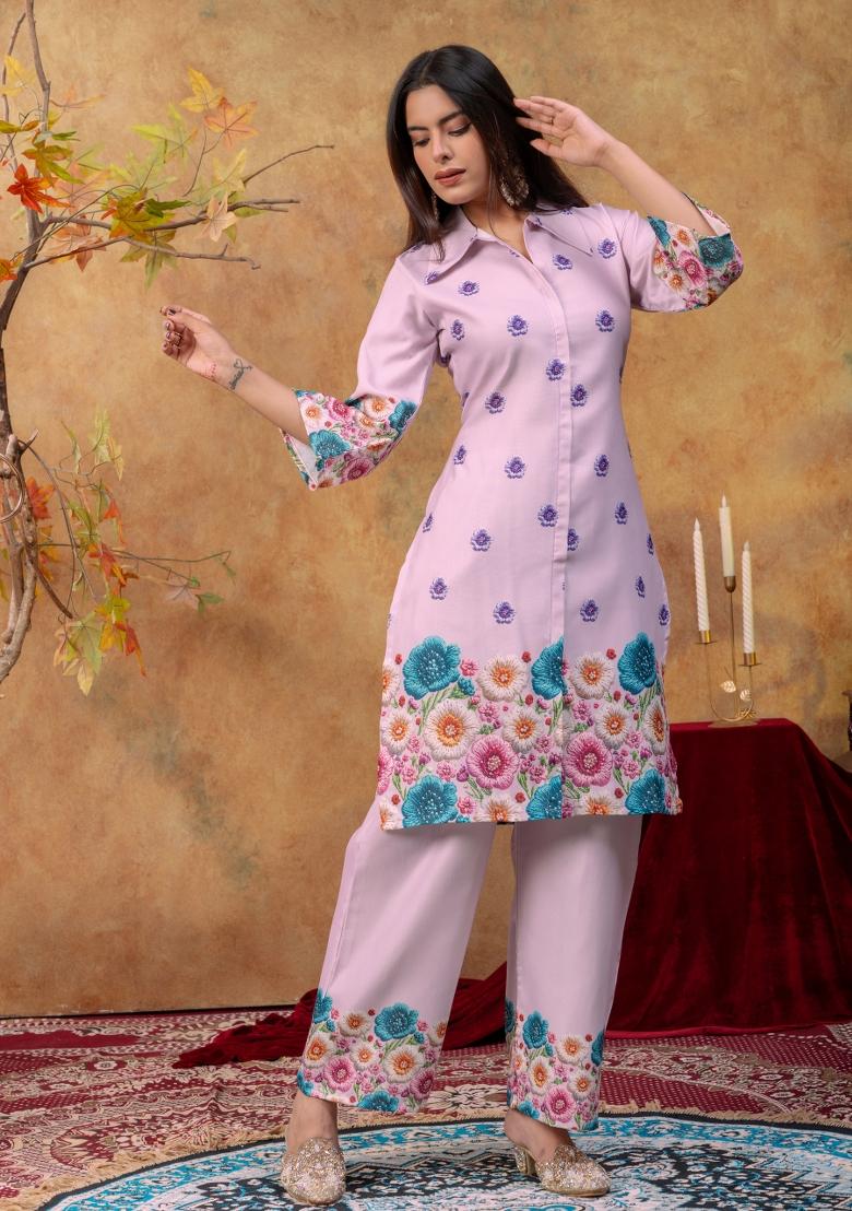 Multicolor Printed Cotton Kurta Set - Indya