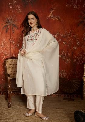 White Embroidered Cotton Kurta Set