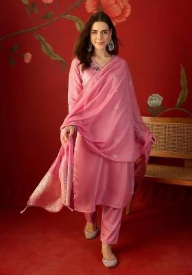 Pink Embroidered Roman Kurta Set