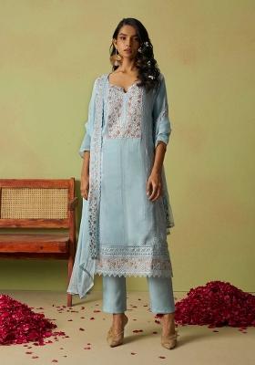 Blue Embroidered Organza Kurta Set