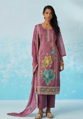 Lavender Embroidered Crushed Kurta Set