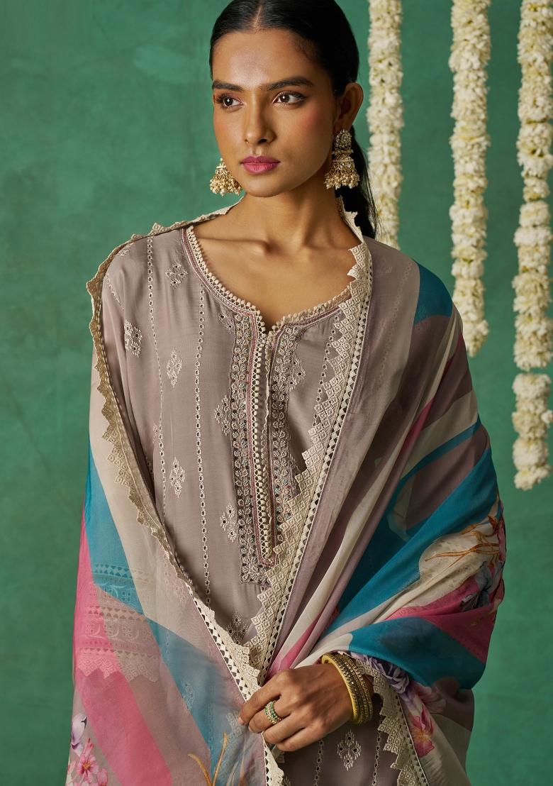 Pastel Embroidered Organza Kurta Set - Indya