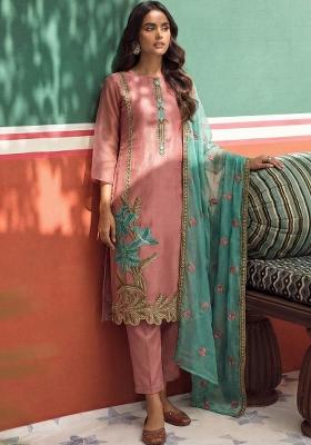 Pink Embroidered Silk Kurta Set