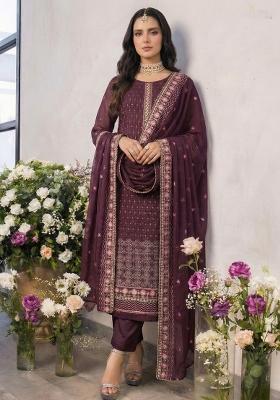Purple Embroidered Georgette Kurta Set