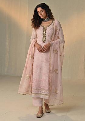Pink Embroidered Georgette Kurta Set
