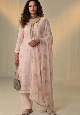 Pink Embroidered Georgette Kurta Set