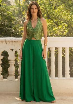 Golden And Green Jacquard Jacquard Kurta Set