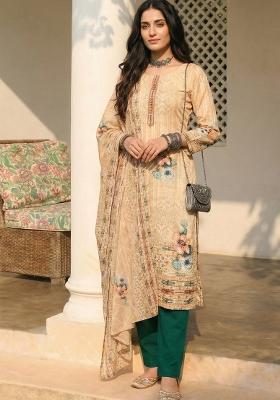 Cream Printed Cotton Kurta Set