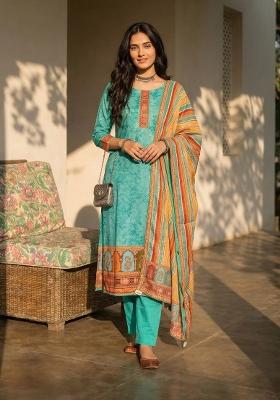 Blue Printed Cotton Kurta Set