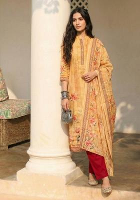 Orange Printed Cotton Kurta Set