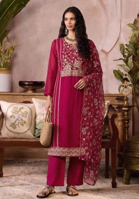 Pink Embroidered Organza Kurta Set