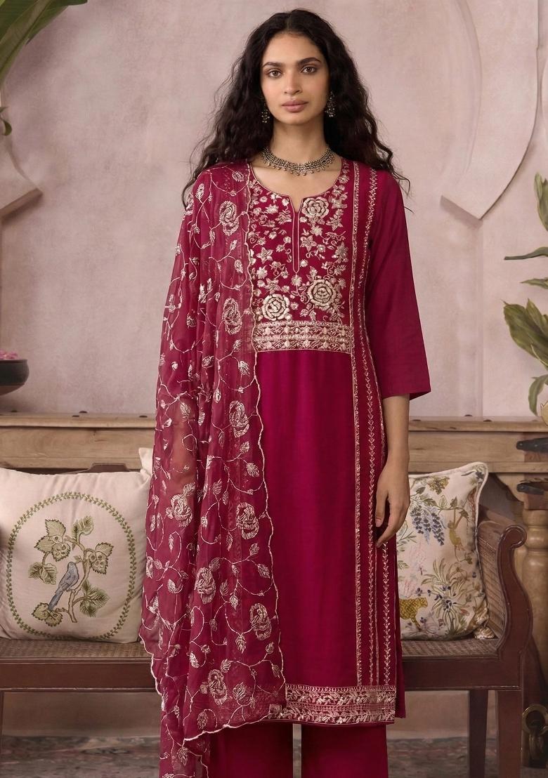 Pink Embroidered Organza Kurta Set - Indya