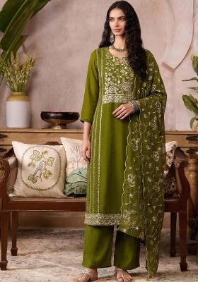 Mehendi Green Embroidered Organza Kurta Set