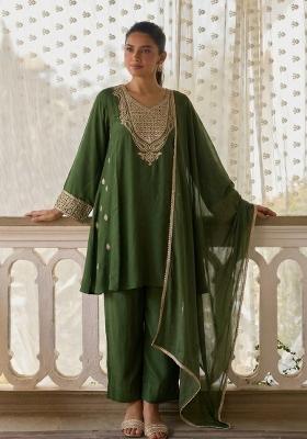 Mehendi Green Embroidered Kurta Set