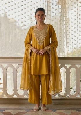 Mustard Embroidered Kurta Set
