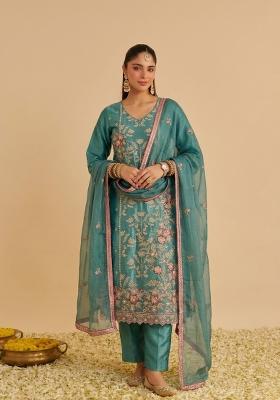 Sea Green Floral Print Kurta Set