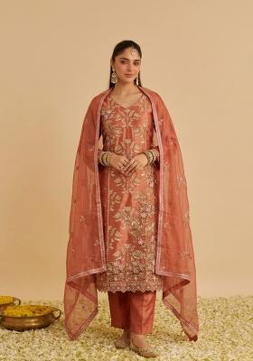 Rust Floral Print Kurta Set