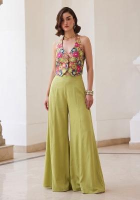Lime Green Embroidered Silk Kurta Set