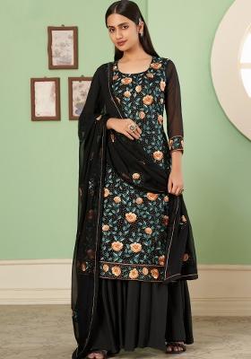 Black Embroidered Georgette Kurta Set