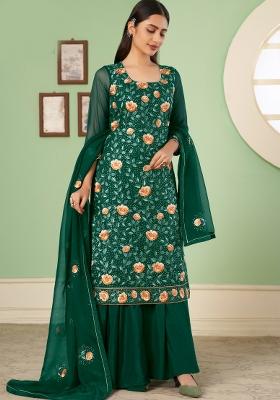 Green Embroidered Georgette Kurta Set
