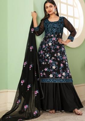 Black Embroidered Georgette Kurta Set