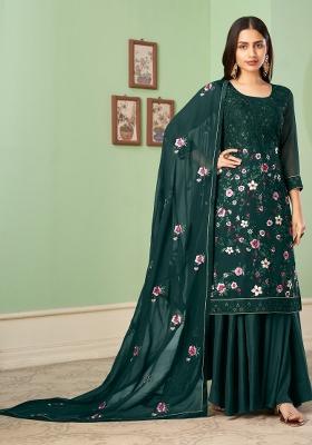 Green Embroidered Georgette Kurta Set