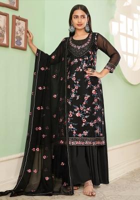 Black Embroidered Georgette Kurta Set
