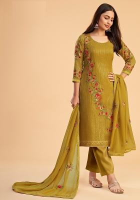Yellow Embroidered Georgette Kurta Set