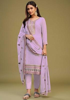 Lavender Embroidered Georgette Kurta Set