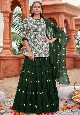 Green Embroidered Georgette Kurta Set