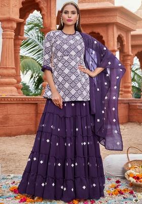 Purple Embroidered Georgette Kurta Set