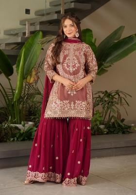Pink Embroidered Silk Kurta Set