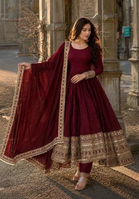 Maroon Embroidered Kurta Set