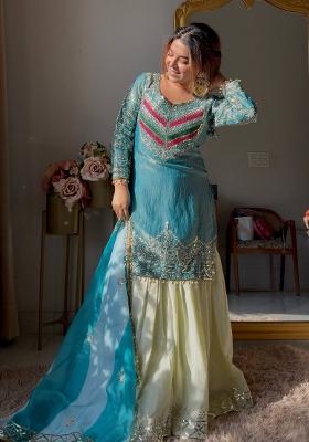 Blue Embroidered Silk Kurta Set