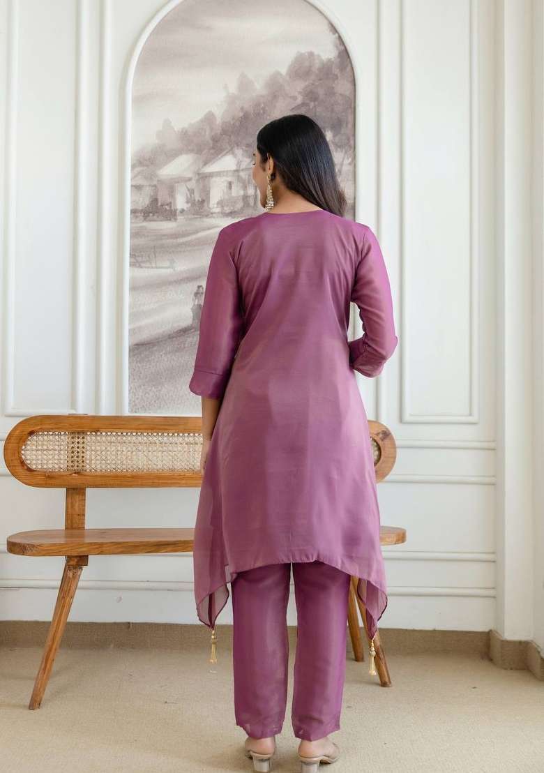 Pink Embroidered Silk Sharara Set - Indya