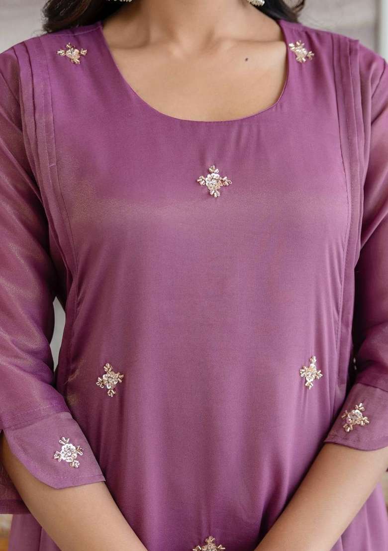 Pink Embroidered Silk Sharara Set - Indya