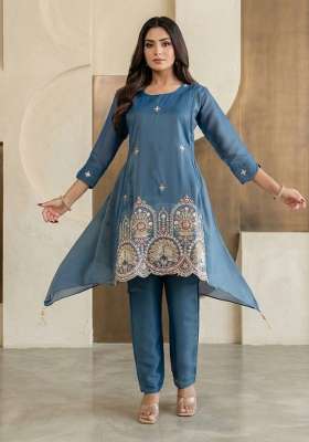 Blue Embroidered Silk Sharara Set