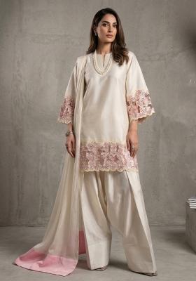 Ivory Embroidered Crepe Sharara Set