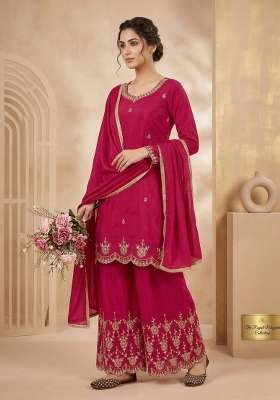 Pink Embroidered Silk Sharara Set