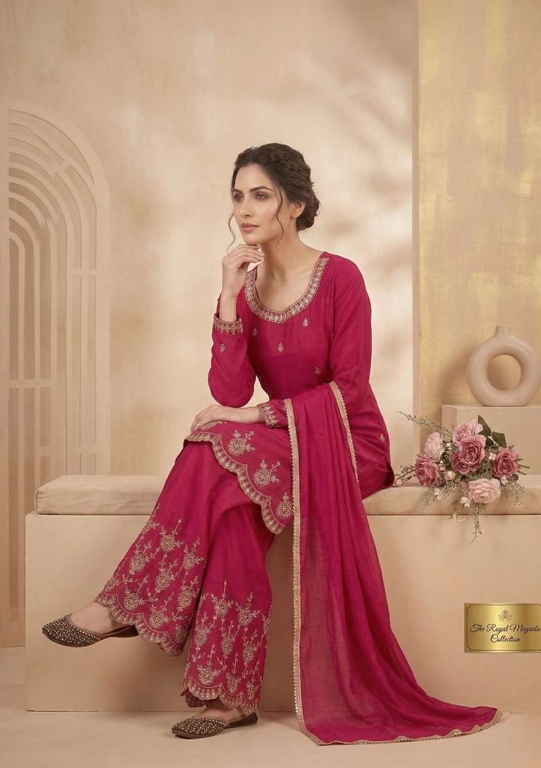 Pink Embroidered Silk Sharara Set - Indya