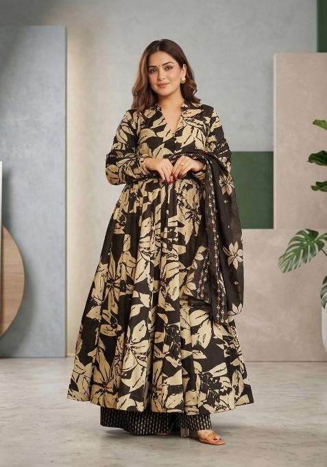 Black Embroidered Cotton Sharara Set