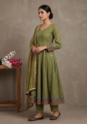 Parrot Green Embroidered Silk Sharara Set