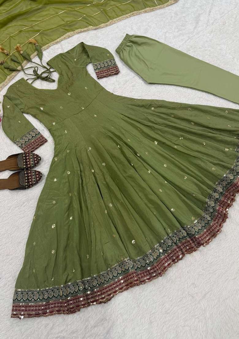 Parrot Green Embroidered Silk Sharara Set - Indya
