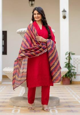 Red Embroidered Silk Sharara Set