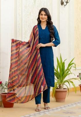 Navy Blue Embroidered Silk Sharara Set