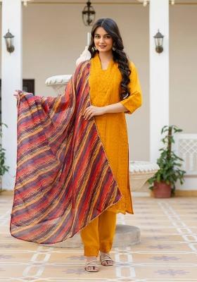 Yellow Embroidered Silk Sharara Set