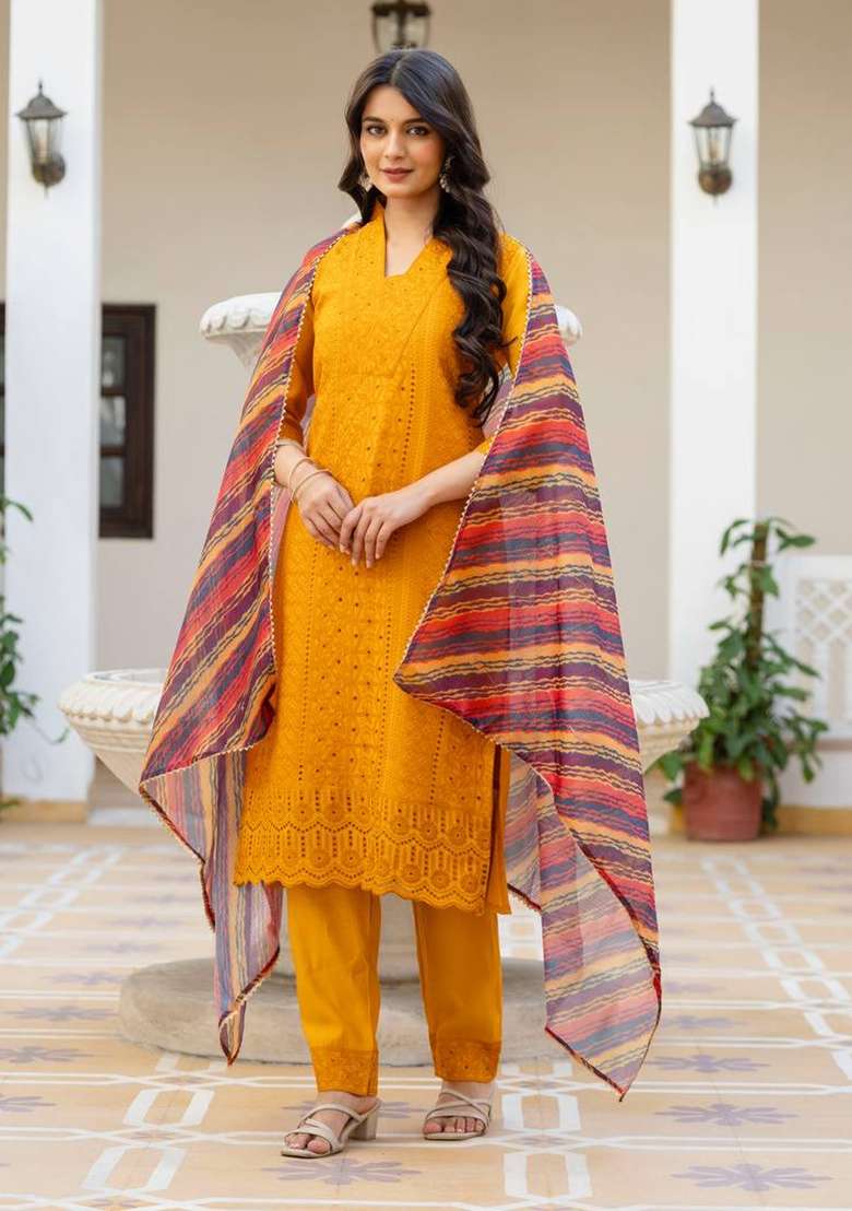 Yellow Embroidered Silk Sharara Set - Indya