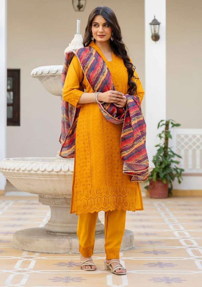 Yellow Embroidered Silk Sharara Set - Indya