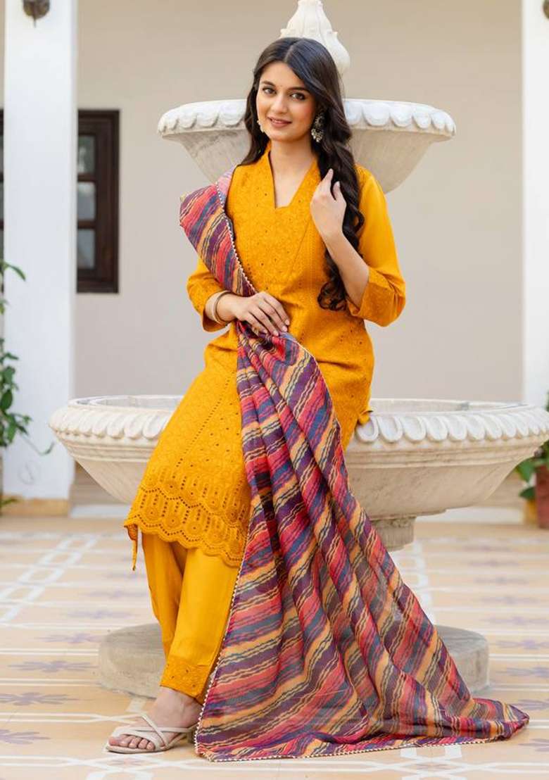Yellow Embroidered Silk Sharara Set - Indya